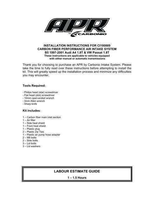 LABOUR ESTIMATE GUIDE - APR