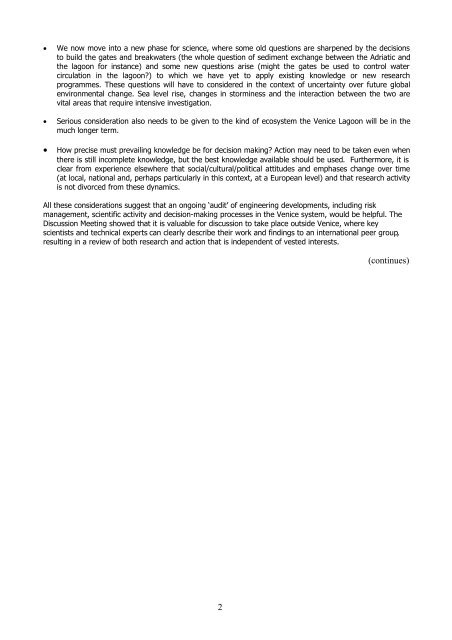 Draft Conclusions: Cambridge Executive Summary (October 2003)