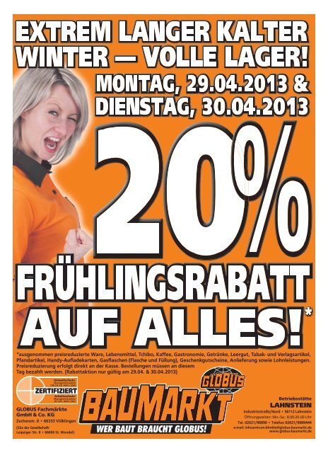 Globus Baumarkt 20 Prozent Aktion 2022 Schließe Barriere Eine effektive globus lahnstein 20 prozent Produktiv