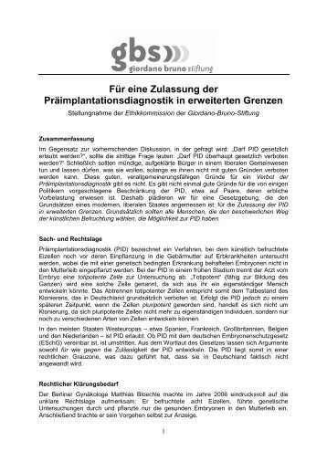 PID-Gutachten der gbs-Ethikkommission - Giordano Bruno Stiftung