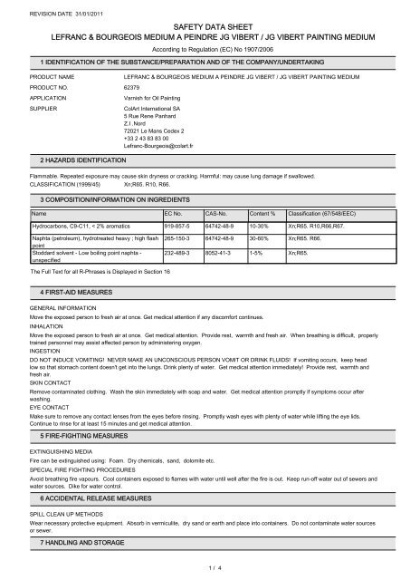 safety data sheet lefranc & bourgeois medium a ... - Mondo Artista