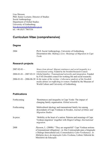 Curriculum Vitae (comprehensive)