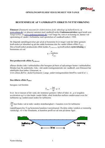 bestemmelse af vandkraftværkets nyttevirkning - Geomat.dk