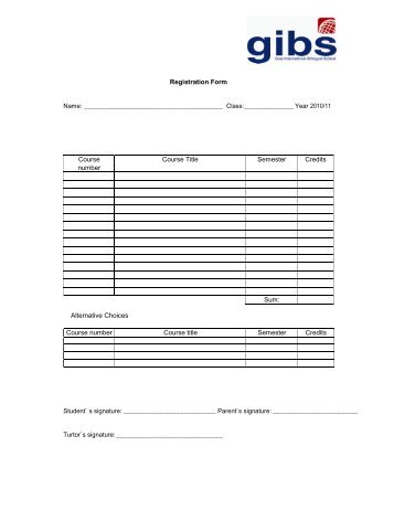 Registration Form Course Course Title Semester Credits ... - GIBS