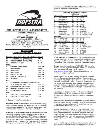 2013 HOFSTRA MEN'S LACROSSE NOTES - GoHofstra.com