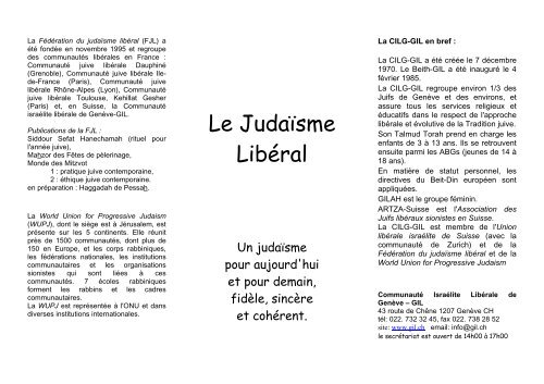 01 Le Judaïsme Libéral - Communauté Israélite Libérale de Genève