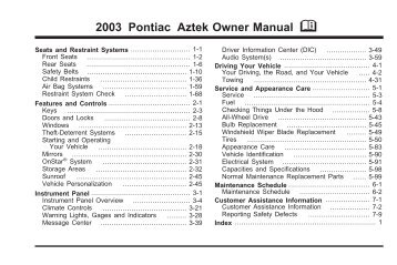 2003 pontiac aztek owner manual - GM Canada