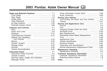 Pontiac Aztec Owners Manual Pontiac Aztec Owners Manual