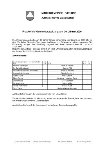 MARKTGEMEINDE NATURNS Protokoll der Gemeinderatssitzung ...