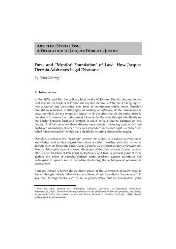 Force and “Mystical Foundation” of Law: How Jacques Derrida ...