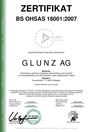ZERTIFIKAT - Die Glunz AG