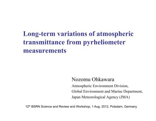 Long-term variations of atmospheric transmittance from ... - GEWEX