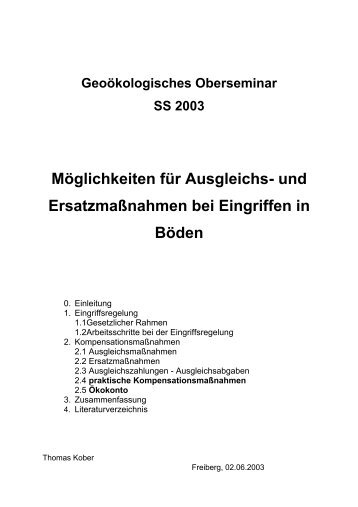 Möglichkeiten für Ausgleichs- und Ersatzmaßnahmen bei Eingriffen ...