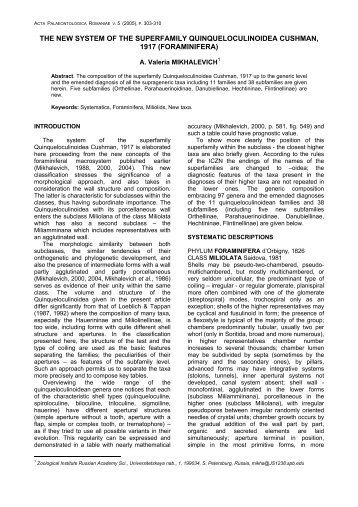 the new system of the superfamily quinqueloculinoidea cushman