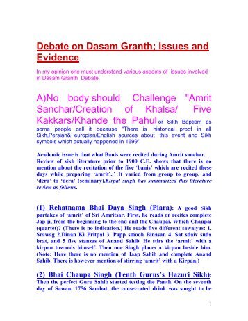 Debate on Dasam Granth; Issues and Evidence - Global Sikh Studies