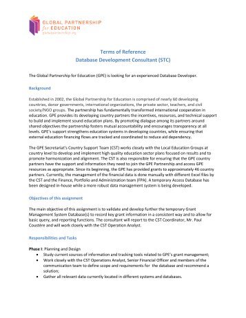 Terms of Reference Database Development Consultant (STC)