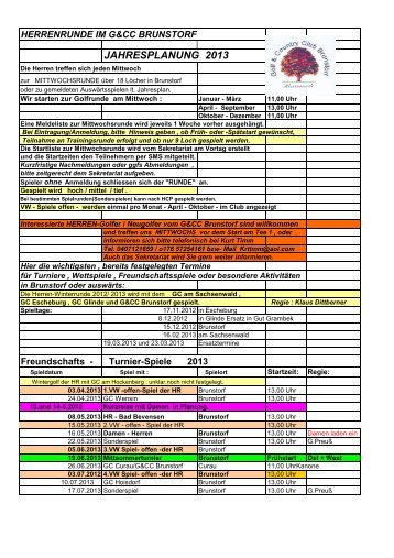 Herrenrunde Jahresplan 2013 - Golf & Country Club Brunstorf