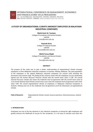 (icmef 2012) proceeding a study of organizational climate amongst