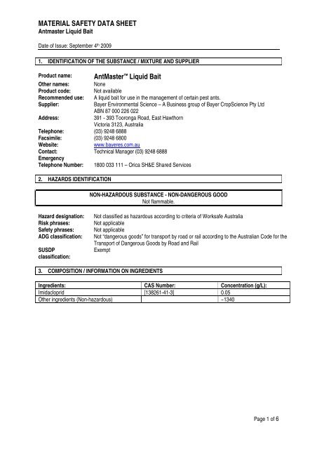 Antmaster Liquid Msds Knock Out Pest Control