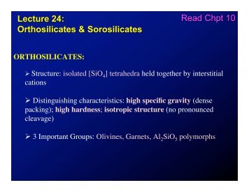 Lecture 24: Orthosilicates & Sorosilicates Read Chpt 10