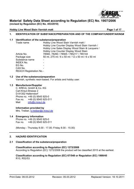 Material Safety Data Sheet according to Regulation ... - Gerstaecker