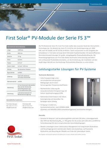 First Solar® PV-Module der Serie FS 3™ - Gehrlicher Solar