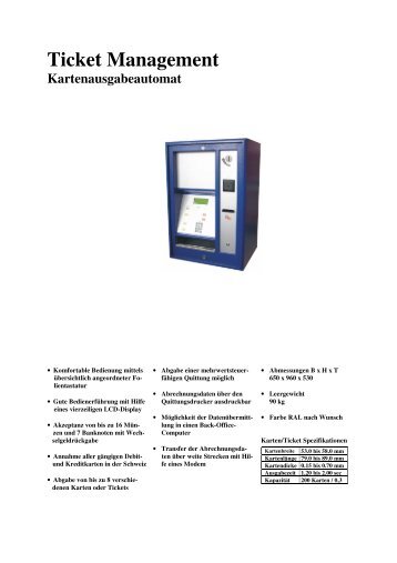 Ticket Management Kartenausgabeautomat - BILEXA AG
