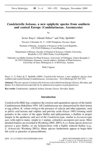 Candelariella boleana, a new epiphytic species from southern and ...