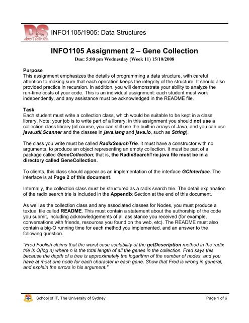 INFO1105 Assignment 2 – Gene Collection - GetACoder