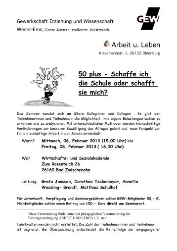 Arbeit u. Leben 50 plus - Schaffe ich die Schule oder schafft sie mich ...