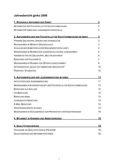 Jahresbericht ginko 2006 - ginko Stiftung für Prävention