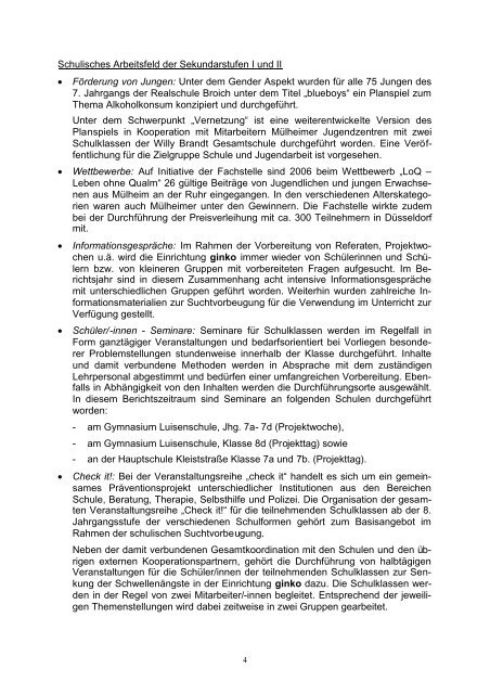 Jahresbericht ginko 2006 - ginko Stiftung für Prävention