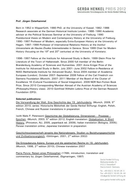 Prof. Jürgen Osterhammel Born in 1952 in Wipperfürth. 1980 PhD. at ...