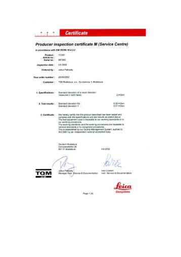 Page 1 Producer inspection certificate M (Service Centre) in acc ...