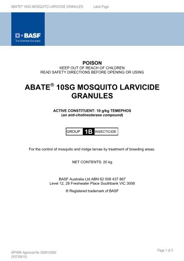 ABATE 10SG MOSQUITO LARVICIDE GRANULES - Globe Australia