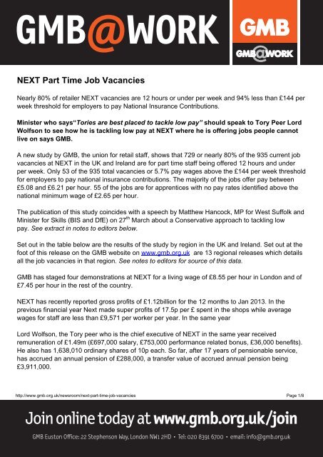 NEXT Part Time Job Vacanciesx - GMB