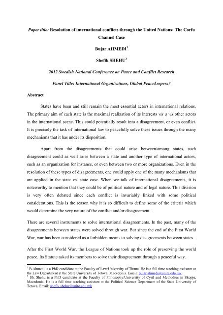 The Corfu Channel Case Bujar Ahmedi Shefik Shehu