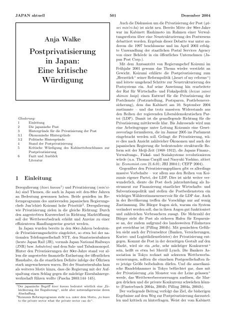 Postprivatisierung in Japan: Eine kritische Würdigung