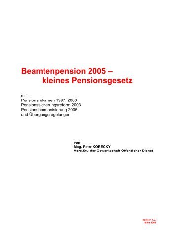 Beamtenpension 2005 – kleines Pensionsgesetz 104 KB
