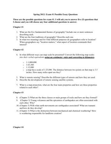 Spring 2012: Exam #1 Possible Essay Questions These are the ...
