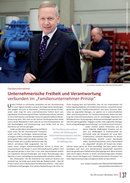 IHK-Mitgliedermagazin "Die Wirtschaft", Verlag Spezial "Familienunternehmer", Ausgabe November 2013