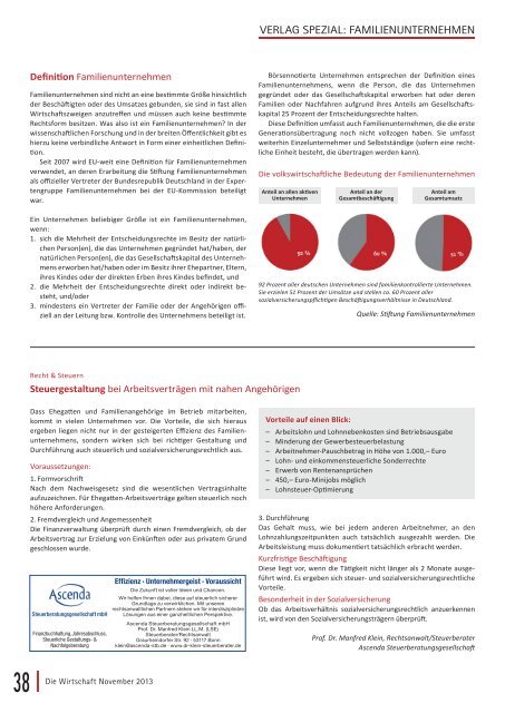 IHK-Mitgliedermagazin "Die Wirtschaft", Verlag Spezial "Familienunternehmer", Ausgabe November 2013