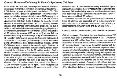 Growth Hormone Deficiency in Down's Syndrome ... - GGH Journal
