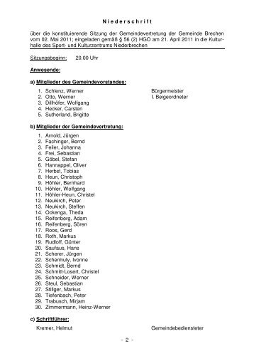 Protokoll der Gemeindevertretersitzung vom 02.05.2011