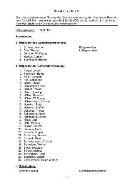 Protokoll der Gemeindevertretersitzung vom 02.05.2011