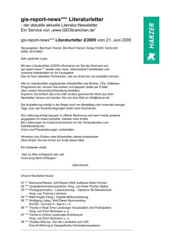 gis-report-news*** Literaturletter - GeoBranchen