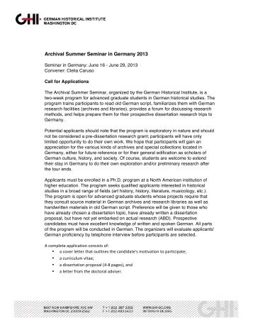 Archival Summer Seminar in Germany 2013 - German Historical ...
