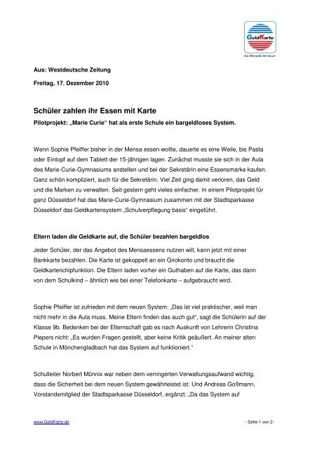 Schuler Zahlen Ihr Essen Mit Karte Geldkarte
