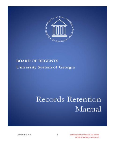 USG Records Retention Manual - University System of Georgia