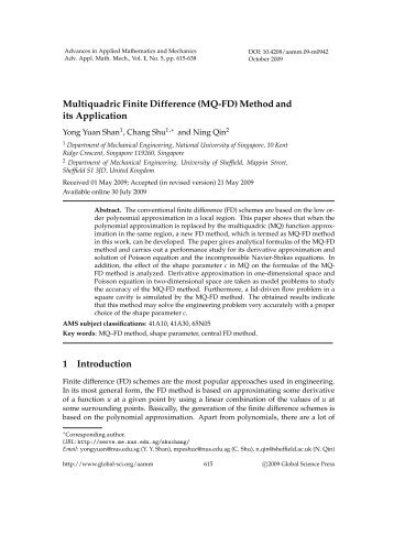 Multiquadric Finite Difference - Global Science Press